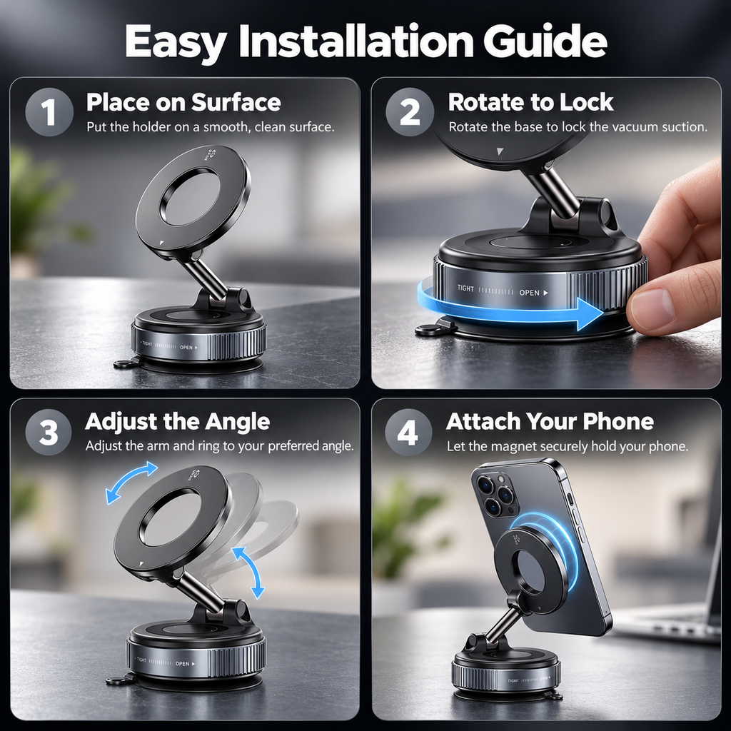 360° Vacuum Magnetic Phone Holder – Foldable & Adjustable