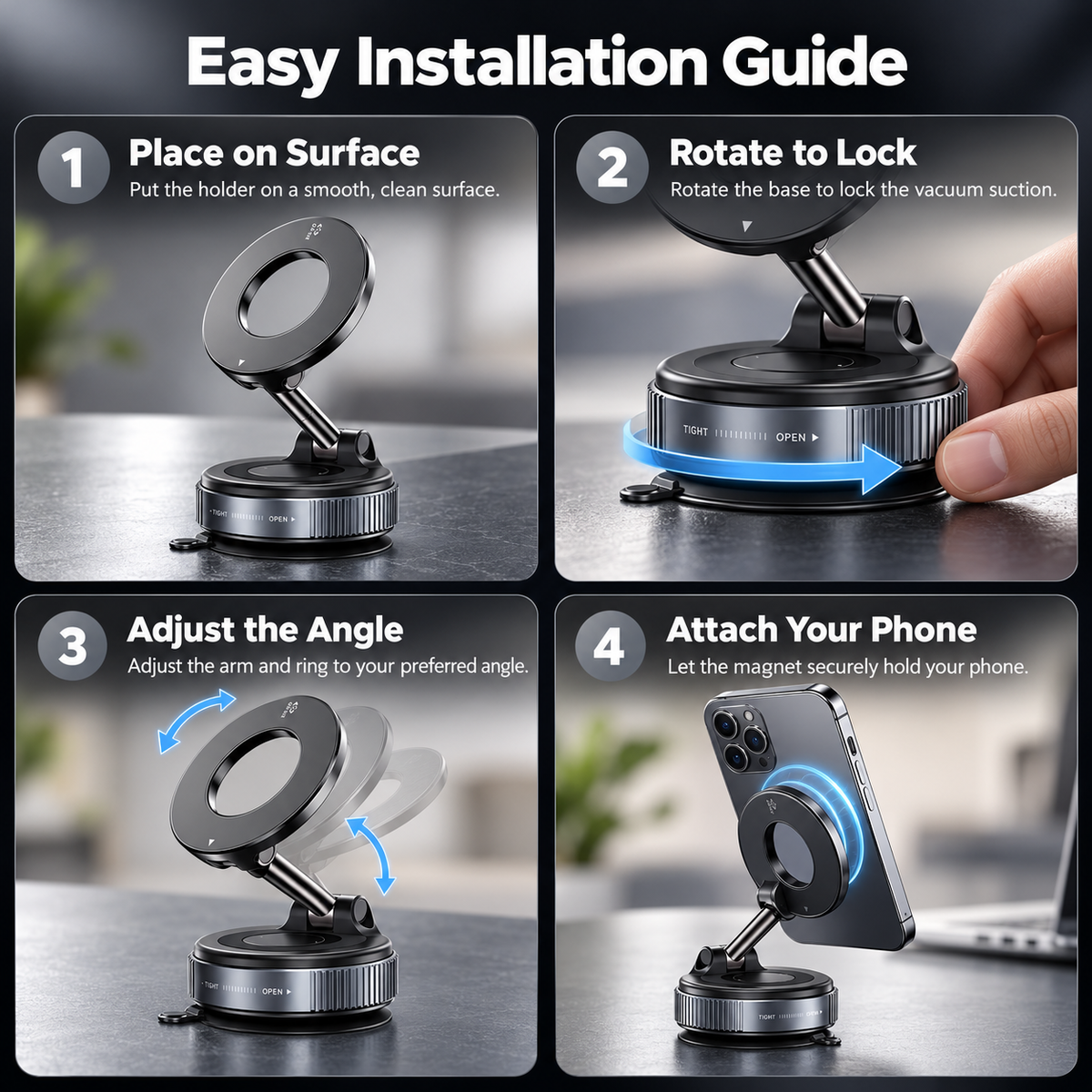 360° Vacuum Magnetic Phone Holder – Foldable & Adjustable