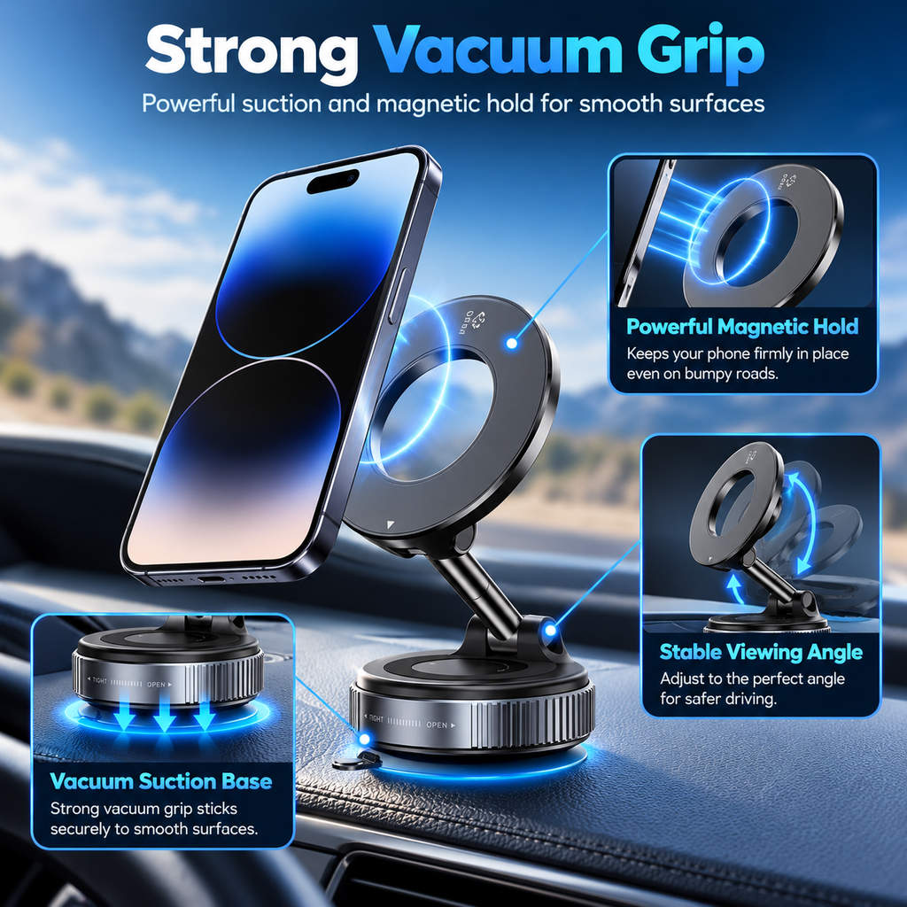 360° Vacuum Magnetic Phone Holder – Foldable & Adjustable