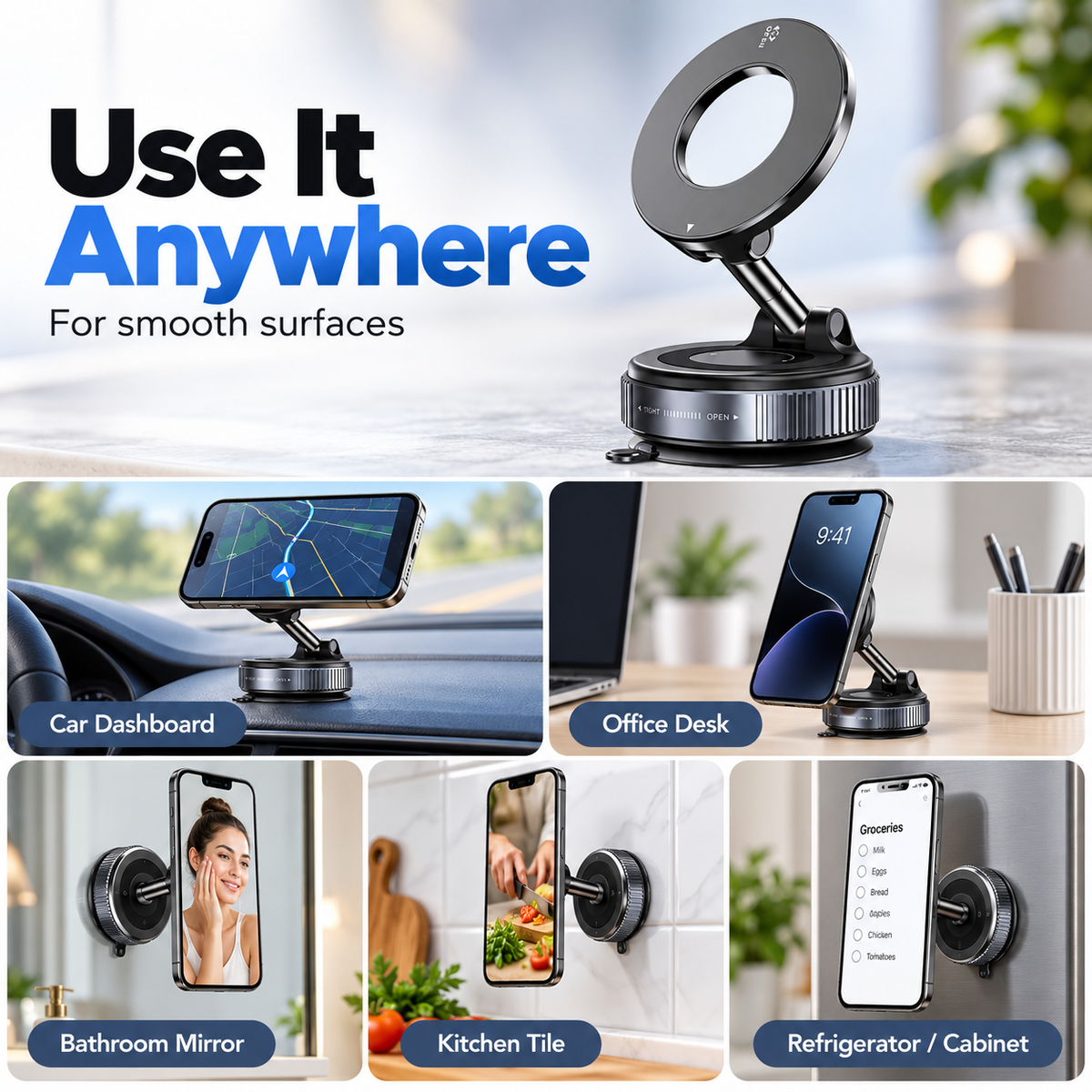 360° Vacuum Magnetic Phone Holder – Foldable & Adjustable